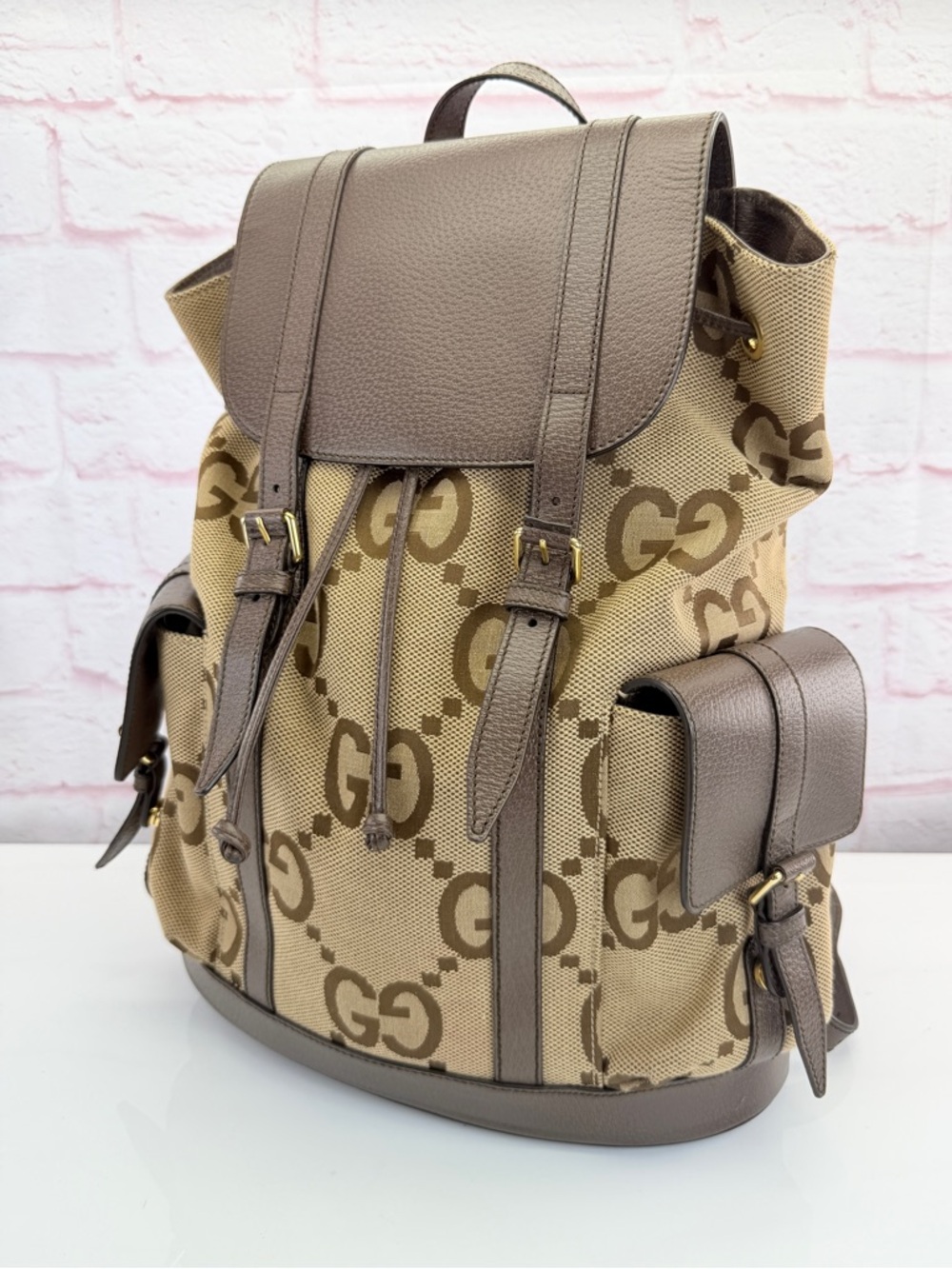 Authentic Gucci Jumbo GG Web Sherry Line Canvas Large Backpack